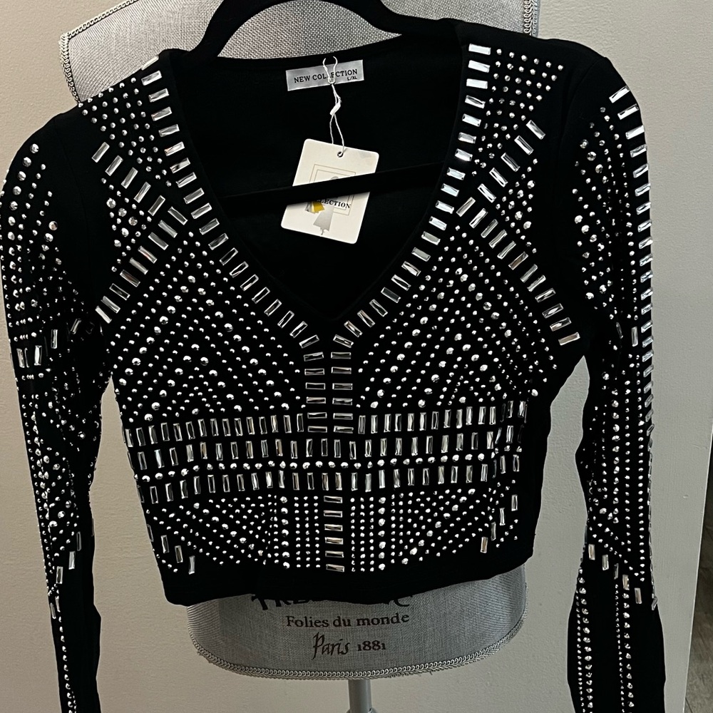 Black Studded V-Neck Sweater